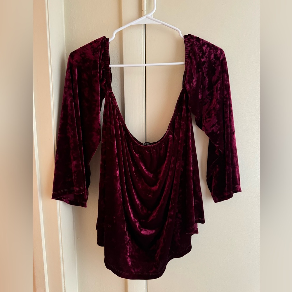 Wine red velvet off the shoulder blouse